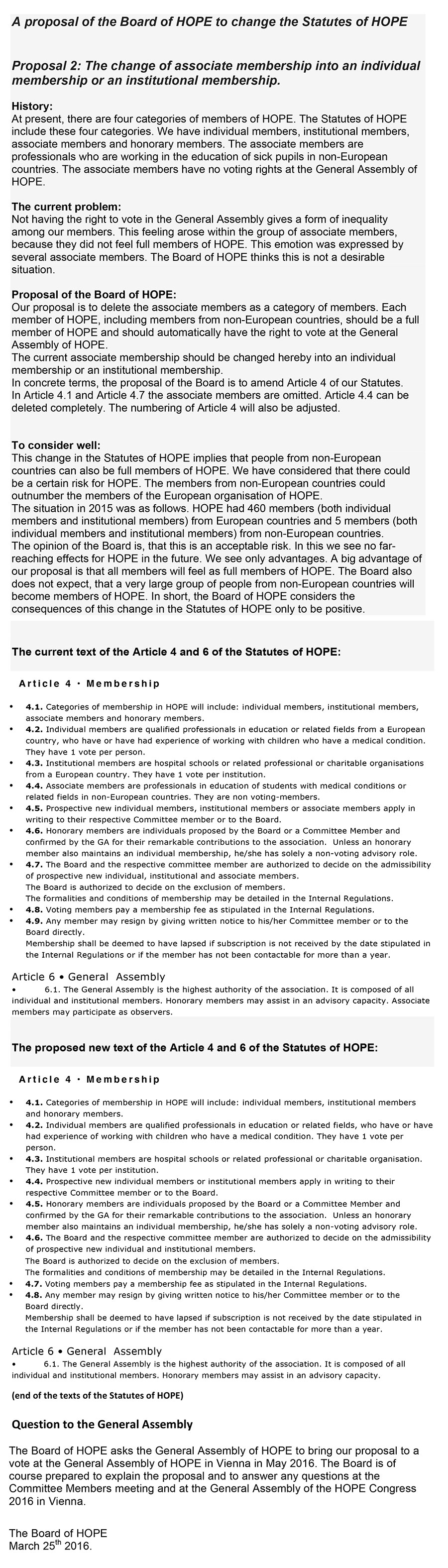 Motion for an Amendment of the HOPE Charter