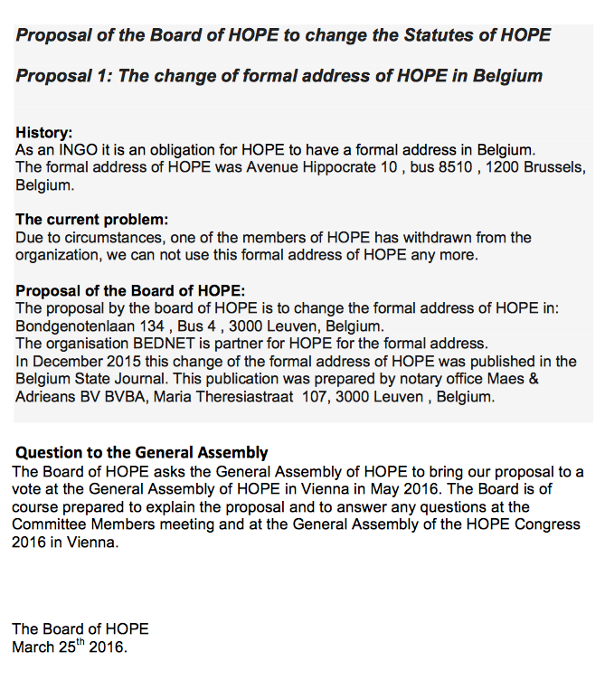 Motion for an Amendment of the HOPE Charter